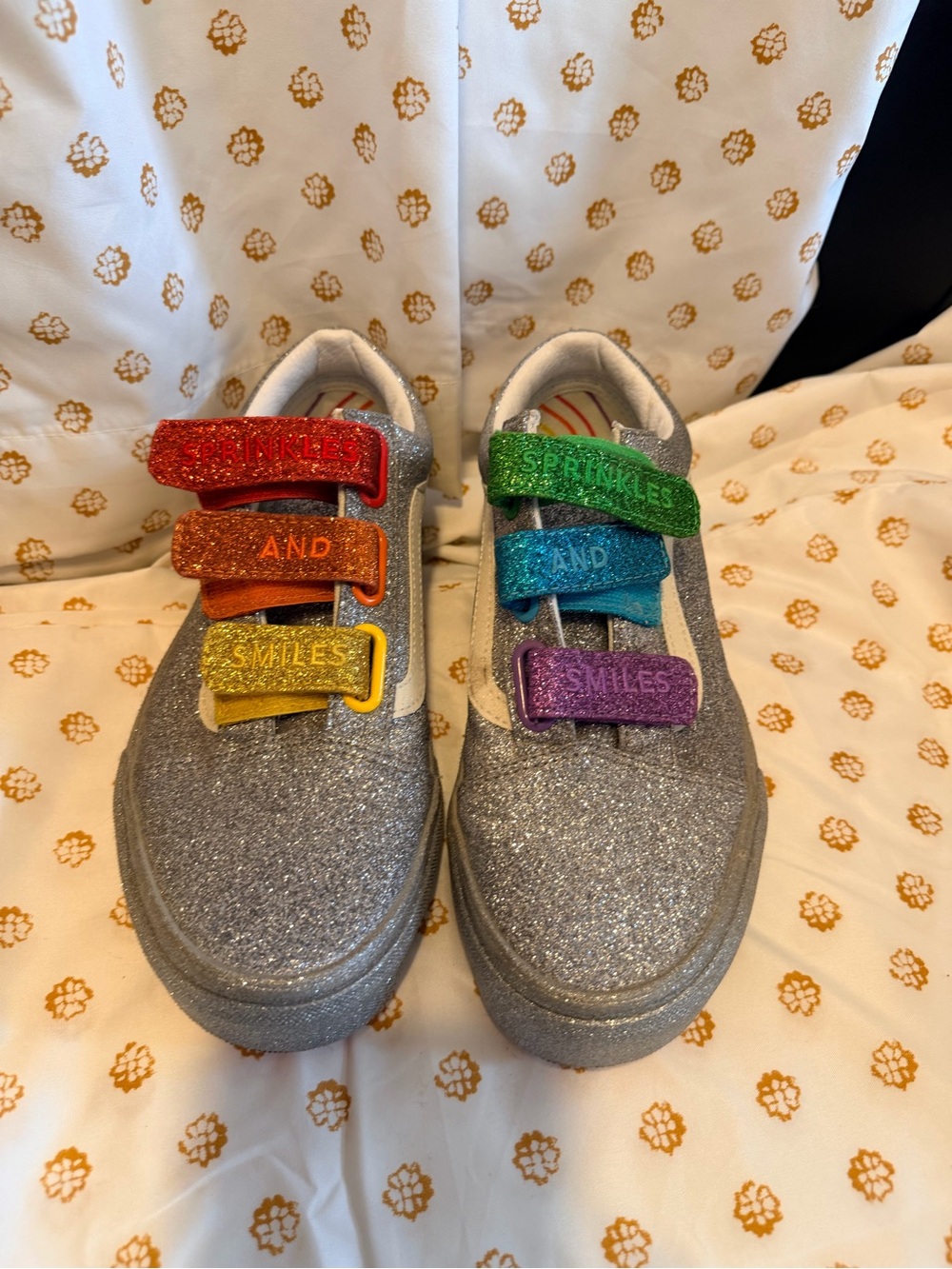 Vans Silver Glitter Sneakers with Rainbow Glitter Straps
